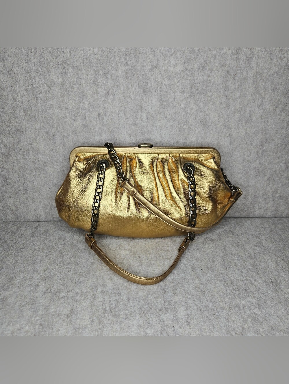 Michael Kors Metallic Gold Frame Satchel Chain Bag